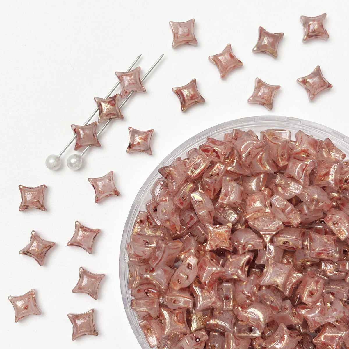 (P10) Picasso Style 2-Hole Four-Pointed Star Glass Beads - Custom Colorway