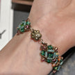 Vintage Verdigris Ghost Green CZ Paved Bracelet - Picasso Bicone Czech Glass & Antique Bronze Seed Bead Jewelry