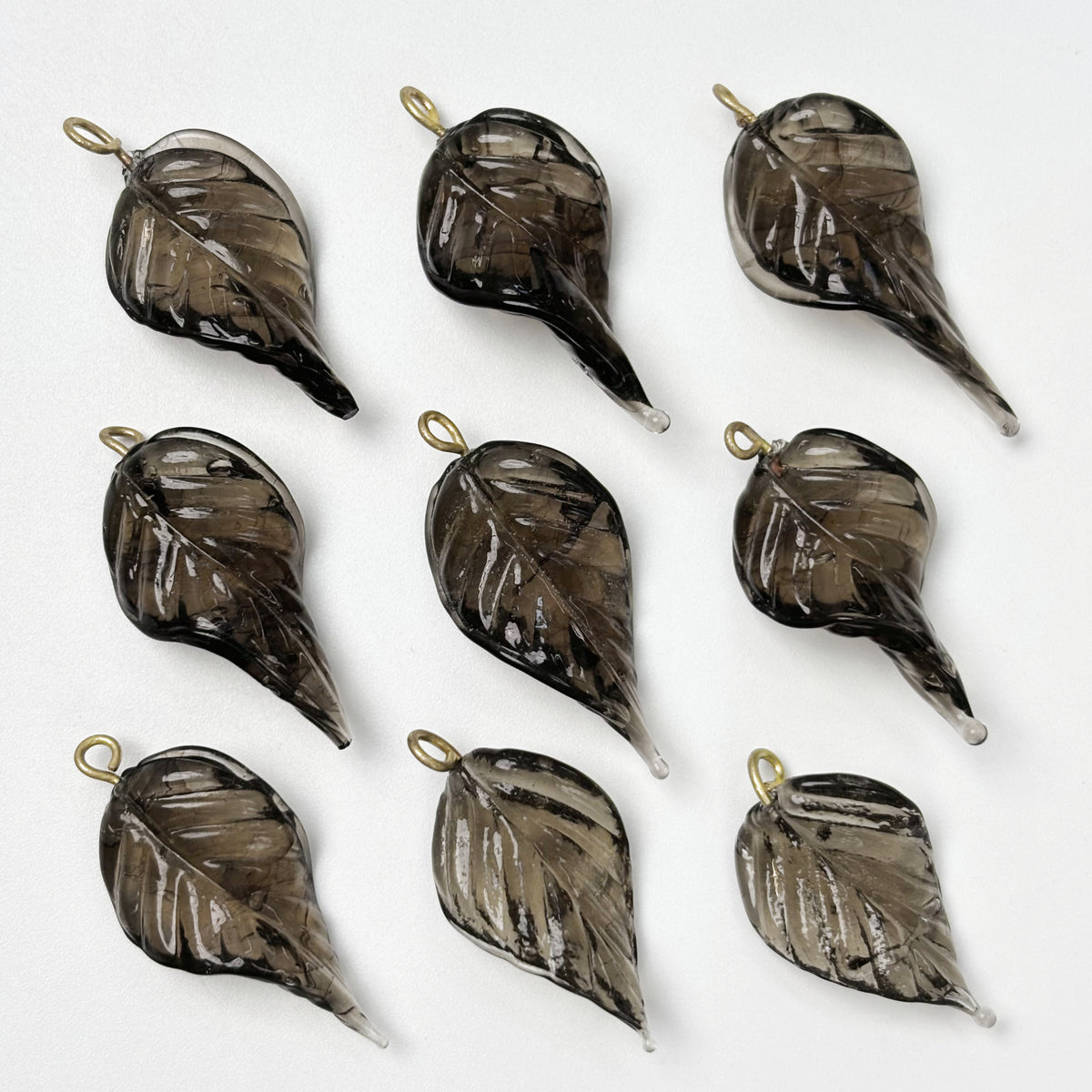 (CZ17) Czech Glass Leaf Pendants - Textured 3D Charms with Brass Loops DIY Jewelry Making