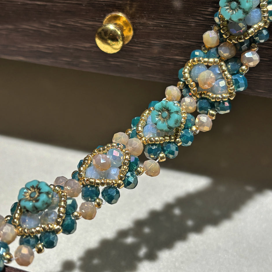 Picasso Hawaiian Flower Bracelet - Opal Faceted Glass Crystal Handmade Jewelry