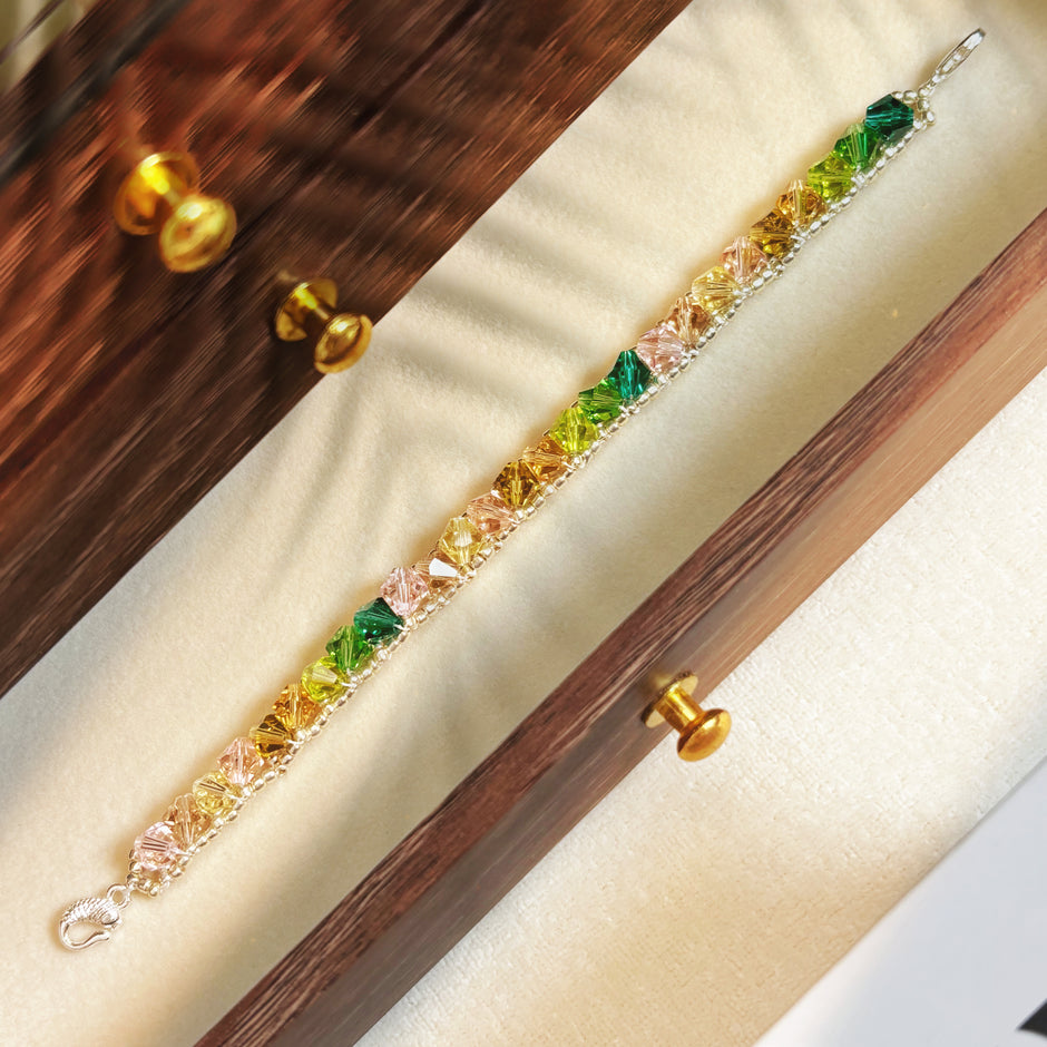 (K4) Prism Ombre DIY Bracelet Kit – 6mm K9 Crystal Bicone & 11/0 TOHO Seed Bead Making Set