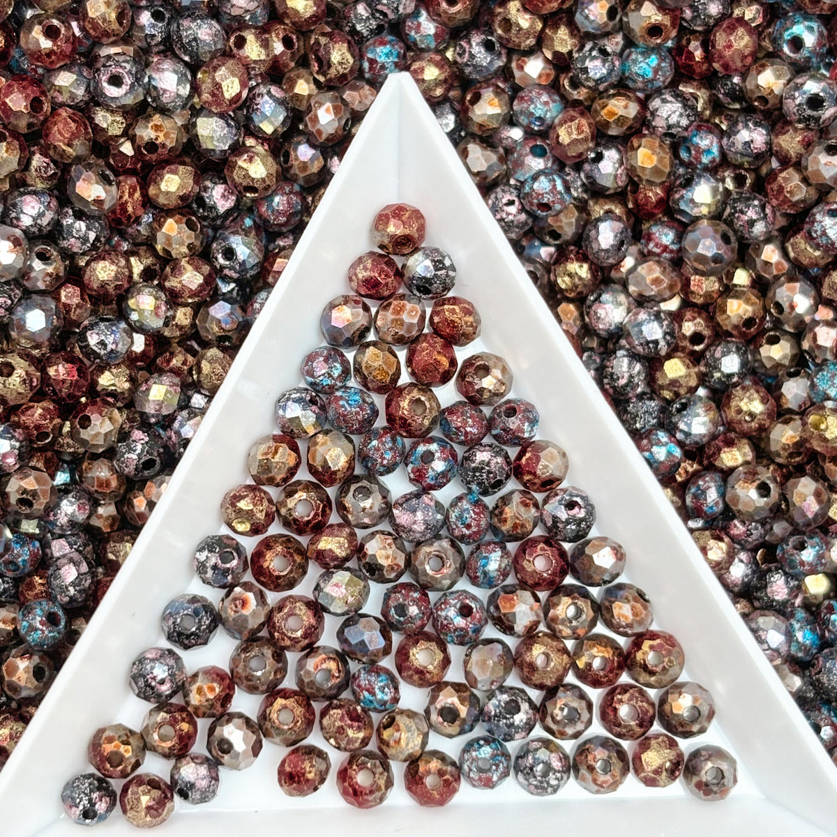 (P13) Mixed 4mm Vintage Picasso Faceted Round Beads | Retro Glass Beads for Jewelry Making