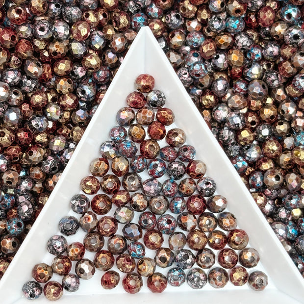 (P13) Mixed 4mm Vintage Picasso Faceted Round Beads | Retro Glass Beads for Jewelry Making