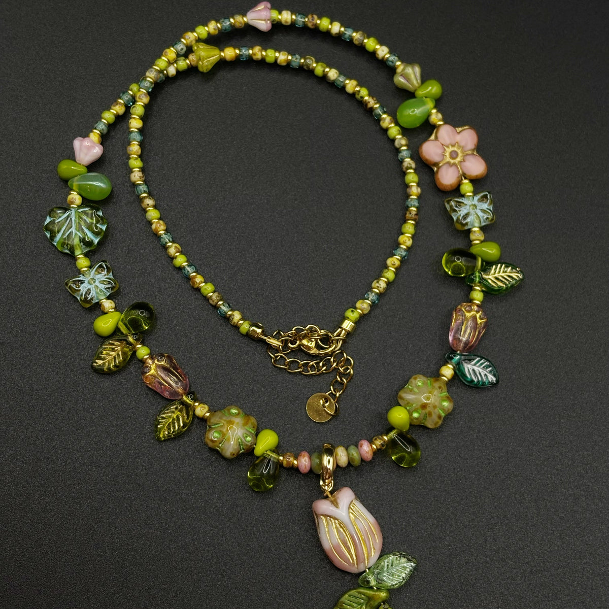 (N31) Spring Garden Tulip Handmade Czech Glass Necklace