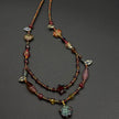 (N30) Red Blossom Artisan Layered Handmade Czech Glass Necklace