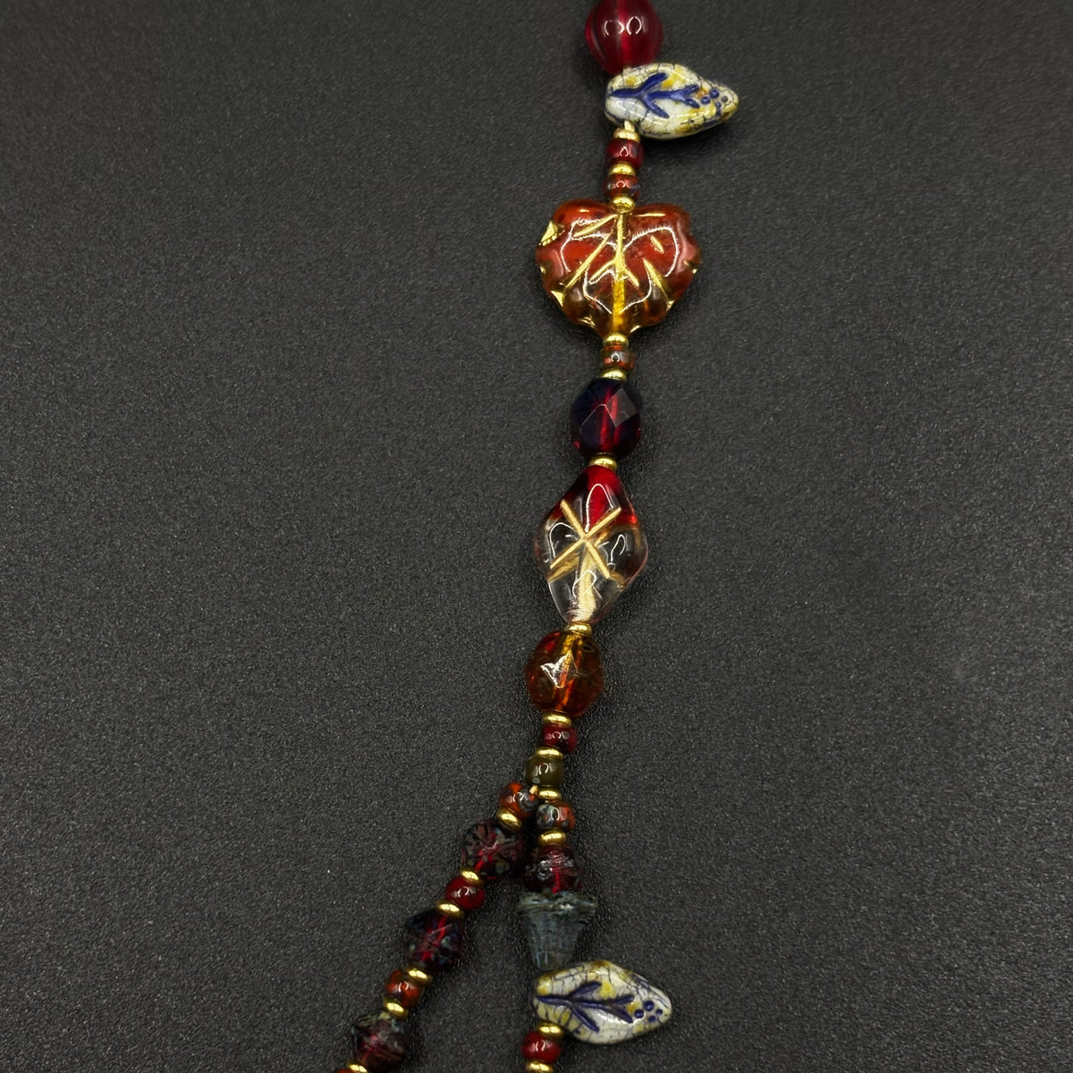 (N30) Red Blossom Artisan Layered Handmade Czech Glass Necklace