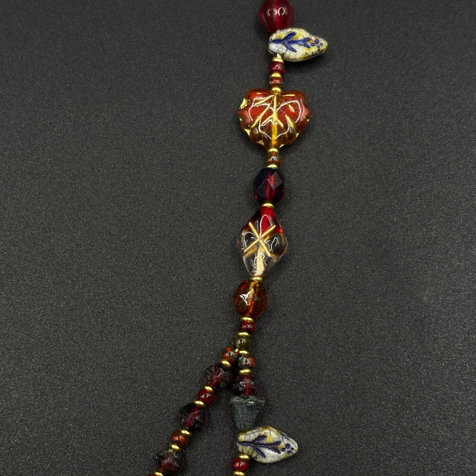 (N30) Red Blossom Artisan Layered Handmade Czech Glass Necklace