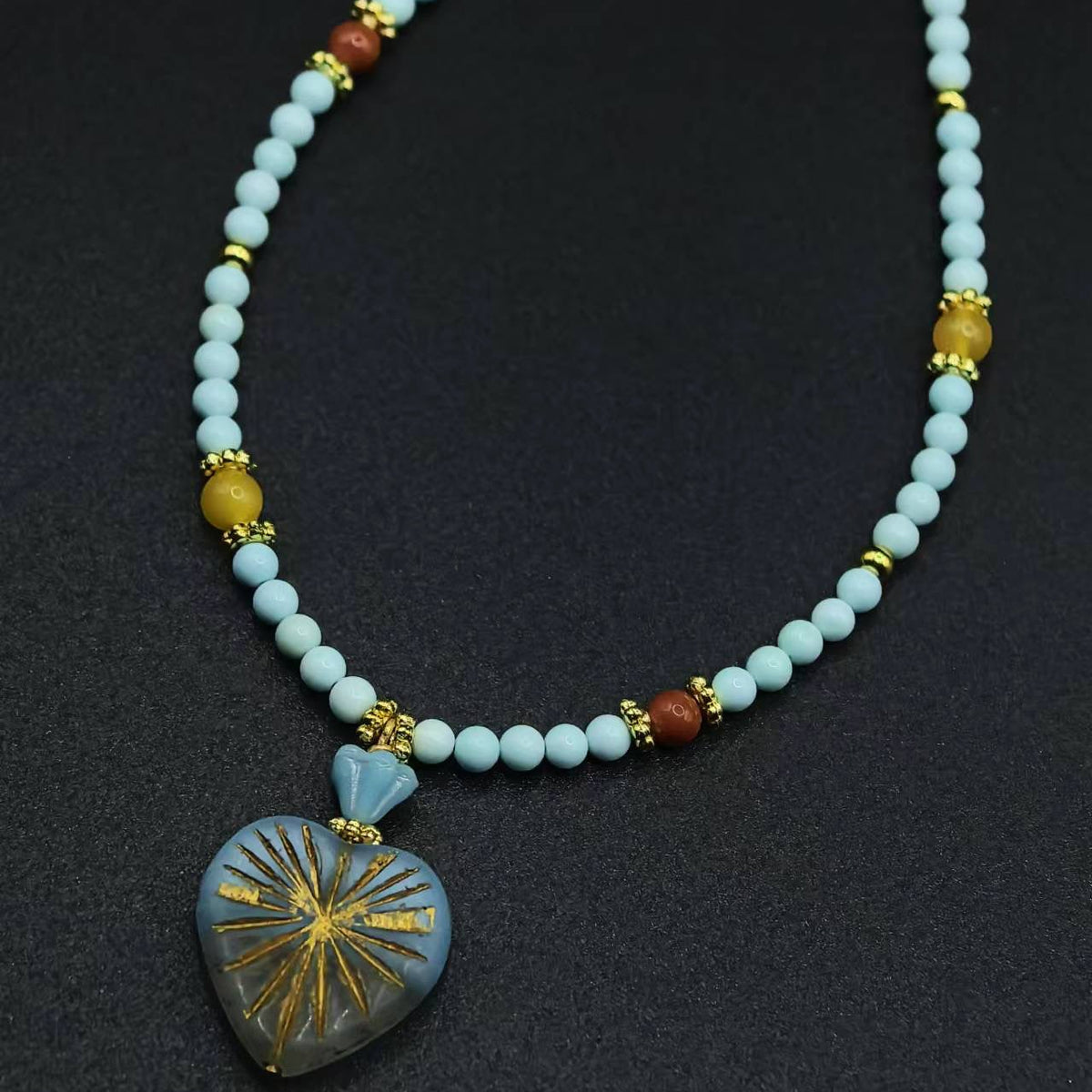 (N29) Monet's Water Lily Handmade Czech Glass Necklace