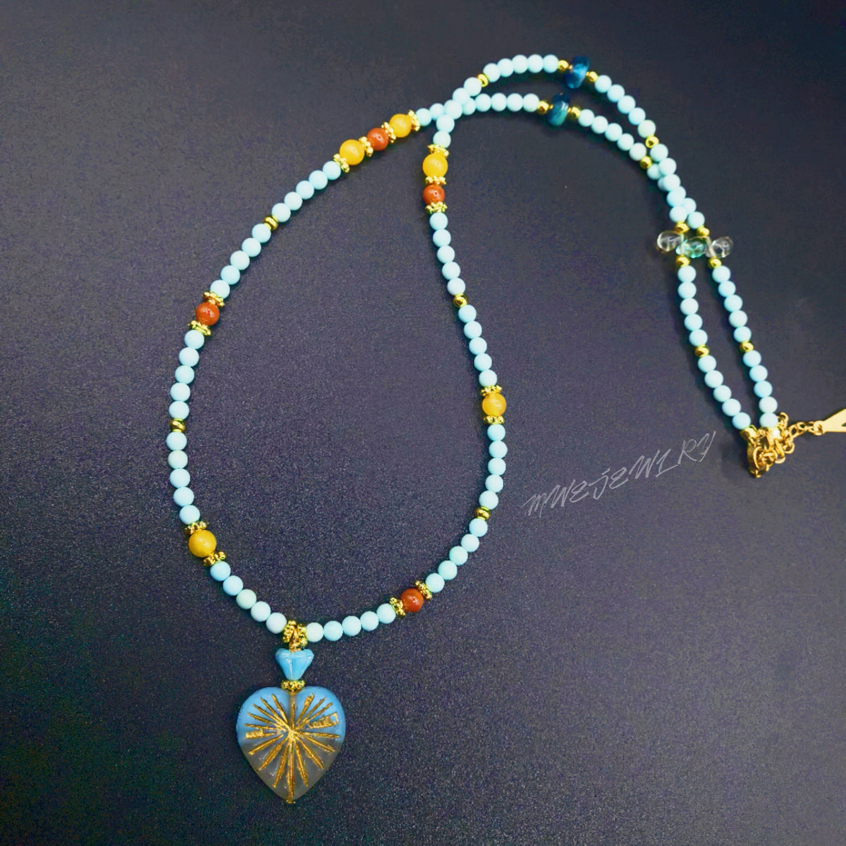 (N29) Monet's Water Lily Handmade Czech Glass Necklace
