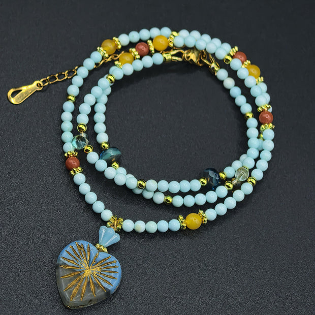 (N29) Monet's Water Lily Handmade Czech Glass Necklace