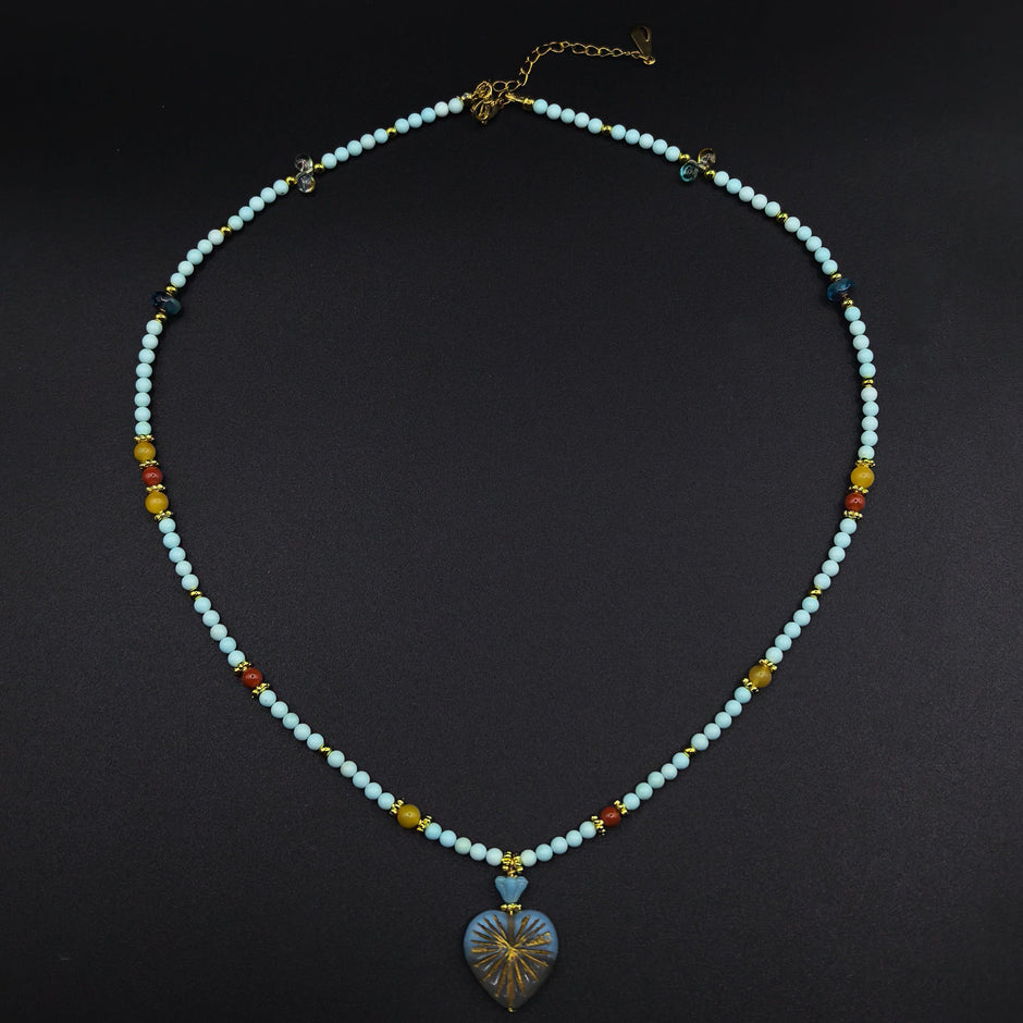 (N29) Monet's Water Lily Handmade Czech Glass Necklace
