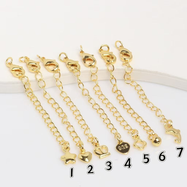 (JF4) 18K Real Gold Plated Lobster Clasp with Extension Chain Set - Adjustable Jewelry Connector
