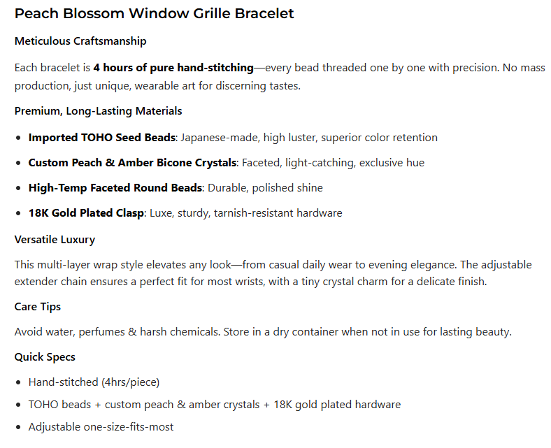 Peach Blossom Window Grille Bracelet | 4-Hour Handwoven TOHO Bead Jewelry