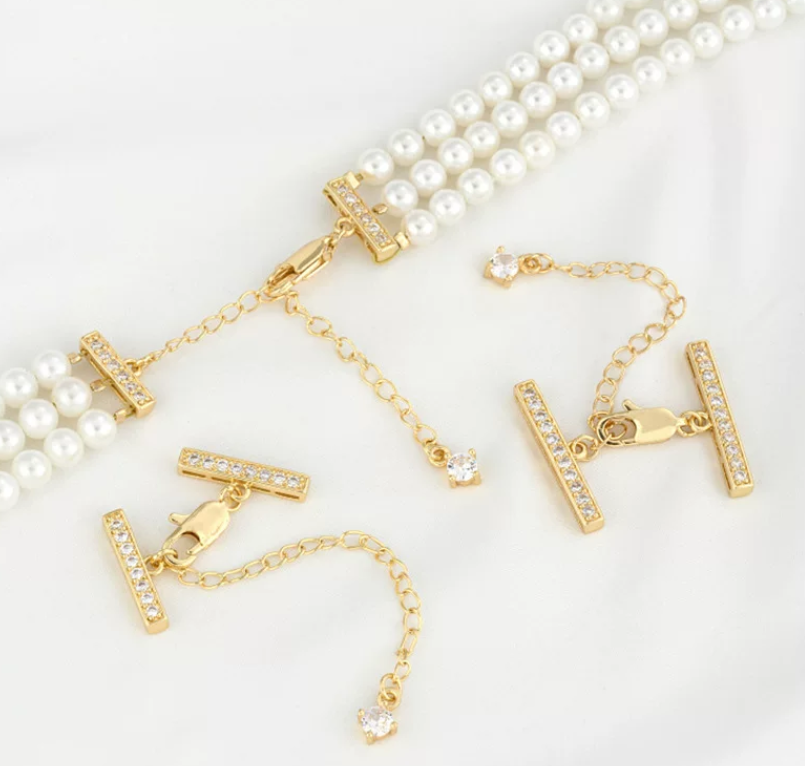 (JF6) Pave Zirconium Multi-Strand Clasp Collection - Real Gold Color Retention DIY Necklace & Bracelet Clasps