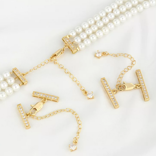 (JF6) Pave Zirconium Multi-Strand Clasp Collection - Real Gold Color Retention DIY Necklace & Bracelet Clasps
