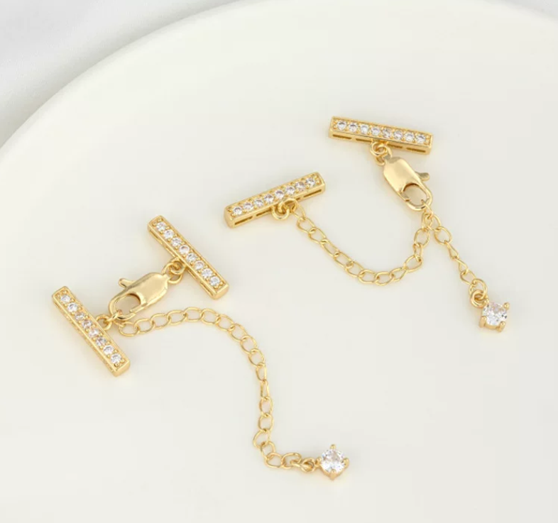 (JF6) Pave Zirconium Multi-Strand Clasp Collection - Real Gold Color Retention DIY Necklace & Bracelet Clasps